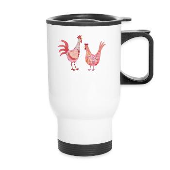 Art de la ferme de poulets de poule et de coq - Tasse isotherme avec poignée - blanc - Devant