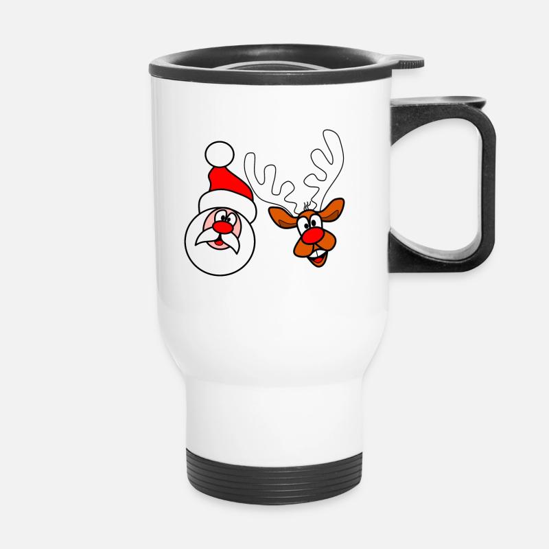 Weihnachtsmann & Rentier - Thermobecher mit Tragegriff - Weiß