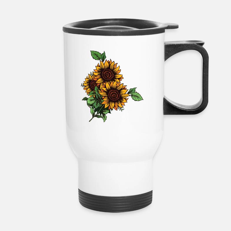 Drei Sonnenblumen - Thermobecher mit Tragegriff - Weiß