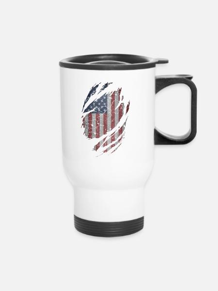 USA Flagge - Thermobecher mit Tragegriff - Weiß
