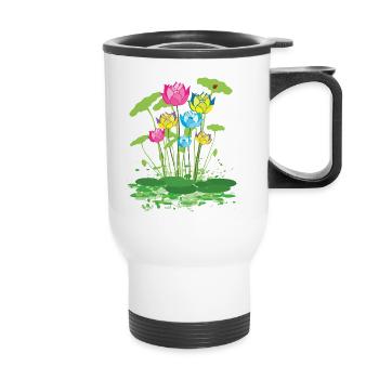 fleurs de nénuphars colorés - Tasse isotherme avec poignée - blanc - Devant