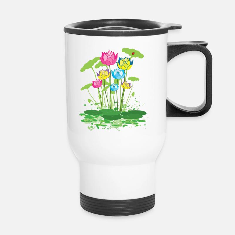colorful waterlilies flowers - Thermal mug with handle - white