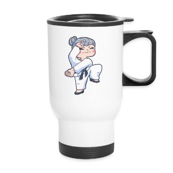 Karate grandma old woman fight gift - Thermal mug with handle - white - Front