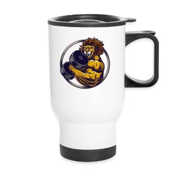 Weight training muscular crusher lion with dumbbell - Thermal mug with handle - white - Front