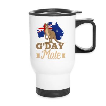 Känguru Australische Flagge G'Day Mate - Hallo - Thermobecher mit Tragegriff - Weiß - Vorne