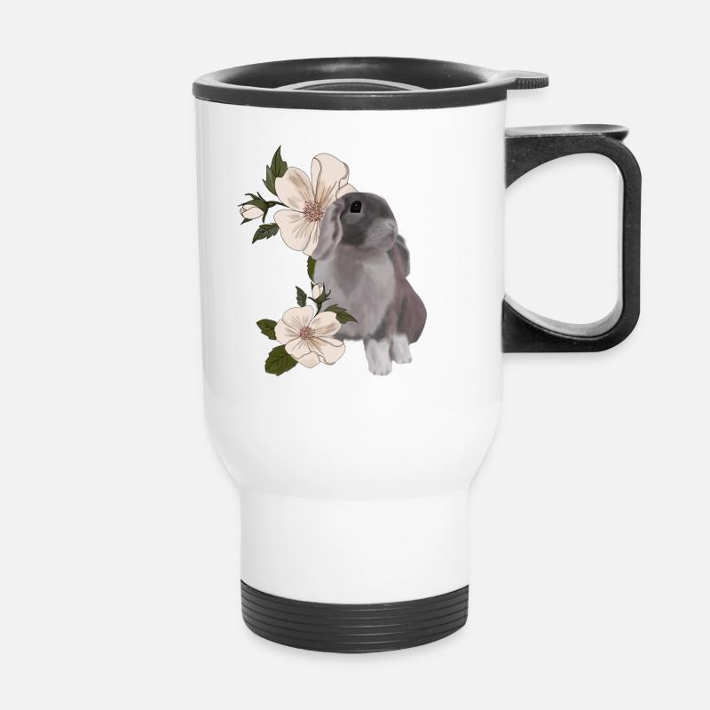 Rabbit and flower - Thermal mug with handle - white