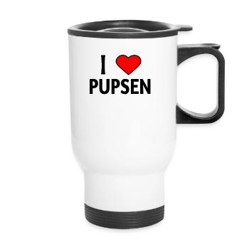 i love pupsen - Thermobecher mit Tragegriff - Weiß - Vorne
