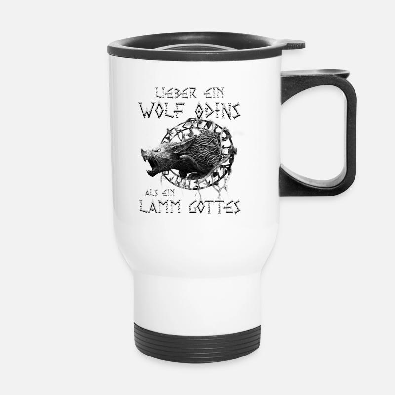 Wikinger Viking Valhalla Odin Thor Nordmann Wolf - Thermobecher mit Tragegriff - Weiß