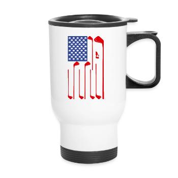 American Flag Golf Club Sport Lustige Golfgeschenke - Thermobecher mit Tragegriff - Weiß - Vorne