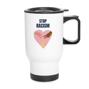Conception de coeur avec des mains de différentes couleurs de peau - Tasse isotherme avec poignée - blanc - Devant