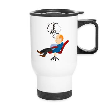 homme dort dormir sommeil chaise bureau sieste tra - Tasse isotherme avec poignée - blanc - Devant