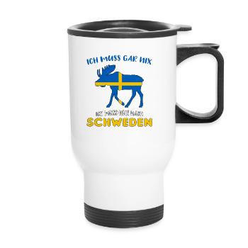 Ich muss gar nix ich muss nur nach Schweden - Thermobecher mit Tragegriff - Weiß - Vorne