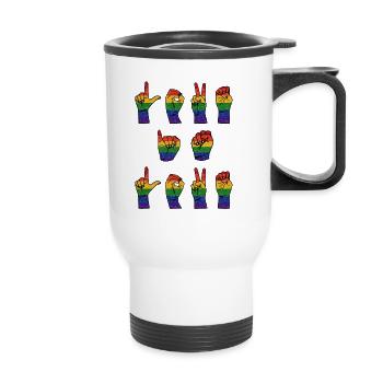 Love Is Love Sign Language T-Shirt - Thermobecher mit Tragegriff - Weiß - Vorne