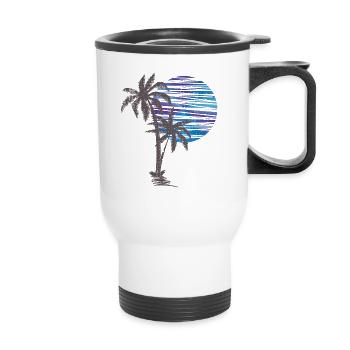 Palmier Sunset Silhouette Surf Lune de miel Surf - Tasse isotherme avec poignée - blanc - Devant