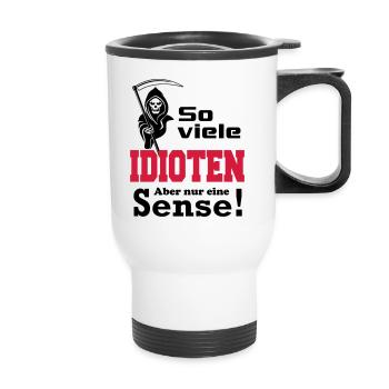 Sensenmann Idioten - Thermobecher mit Tragegriff - Weiß - Vorne