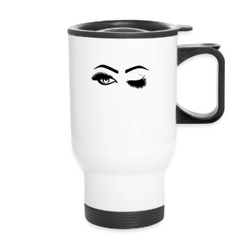 Eyelashes eyebrows women gift - Thermal mug with handle - white - Front