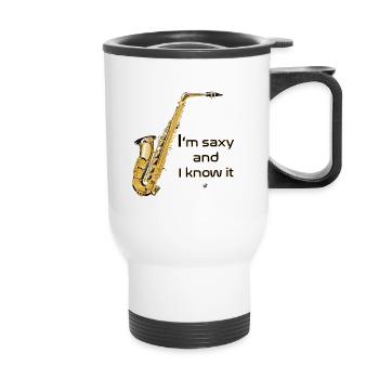 Saxophones image avec inscription - Tasse isotherme avec poignée - blanc - Devant