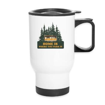 Home is where you park it, Camping, Vanlifer - Thermobecher mit Tragegriff - Weiß - Vorne