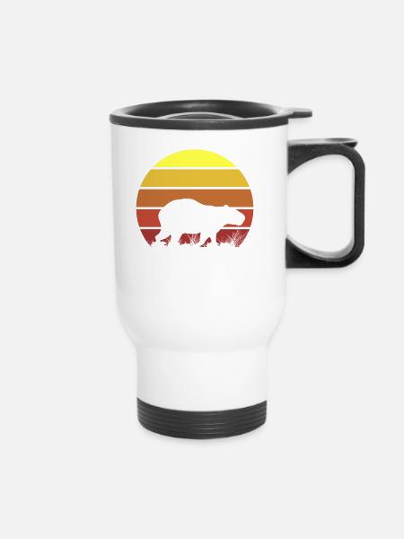 Retro Capybara Vintage Sonnenuntergang realistisches Design - Thermobecher mit Tragegriff - Weiß
