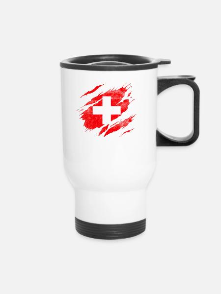 Schweiz Flagge - Thermobecher mit Tragegriff - Weiß