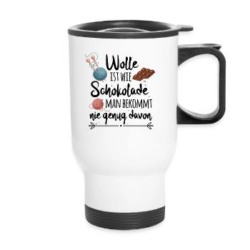 Netter Wolle Spruch für Näherinnen Geschenk - Thermobecher mit Tragegriff - Weiß - Vorne