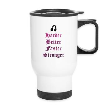 Headphones - Harder Better Faster Stronger - Thermal mug with handle - white - Front