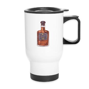 Brown Liquor Bottle With Lid - Thermal mug with handle - white - Front