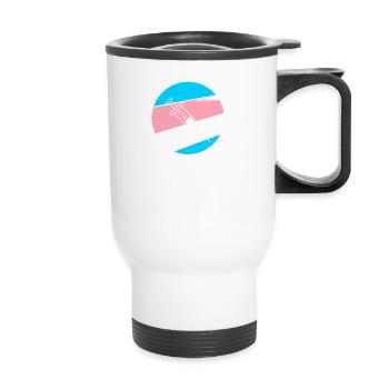 Happy T Day Transgender Testosteron Geschenk Shirt - Thermobecher mit Tragegriff - Weiß - Vorne