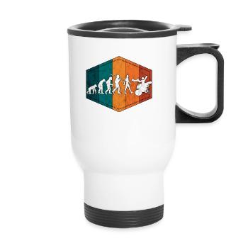 Schlagzeug Evolution Schlagzeuger retro - Thermobecher mit Tragegriff - Weiß - Vorne