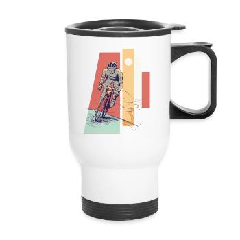 Racing bike rider - Thermal mug with handle - white - Front