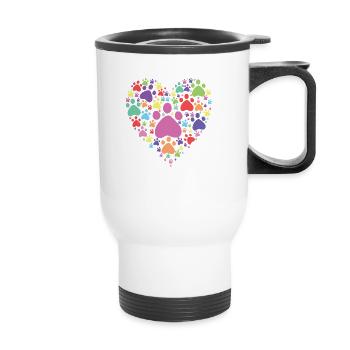Heart Paw Print Dog Cat Lover Valentines Day - Thermal mug with handle - white - Front