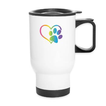 Heart Paw Print Dog Cat Lover Valentines Day - Thermal mug with handle - white - Front