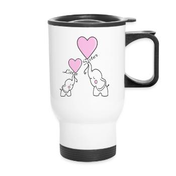 Little Sister Elephant Sister Baby Clothes - Thermal mug with handle - white - Front