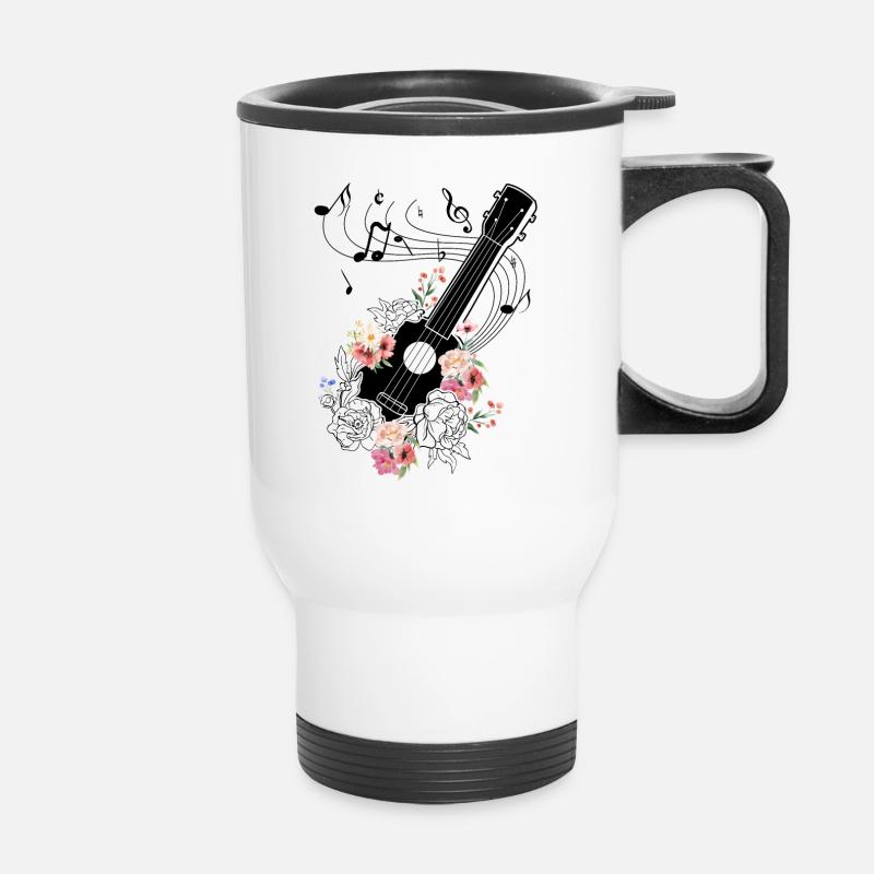 Ukulele with Flowers Gift - Thermal mug with handle - white