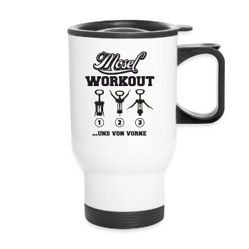 Mosel Workout Korkenzieher Wein Weinfest Shirt - Thermobecher mit Tragegriff - Weiß - Vorne
