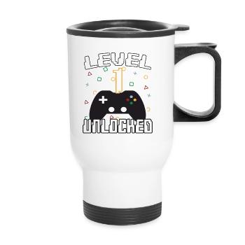 Level 1 freigeschaltet Gamer Geschenkidee - Thermobecher mit Tragegriff - Weiß - Vorne