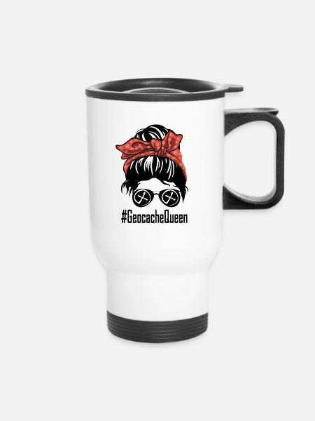 Geocaching track Queen Geschenk - Thermobecher mit Tragegriff - Weiß