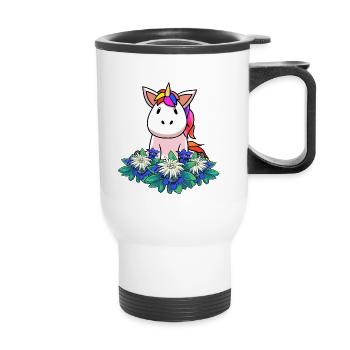 Licorne gentiane Edelweiss Alpes Suisse Autriche - Tasse isotherme avec poignée - blanc - Devant