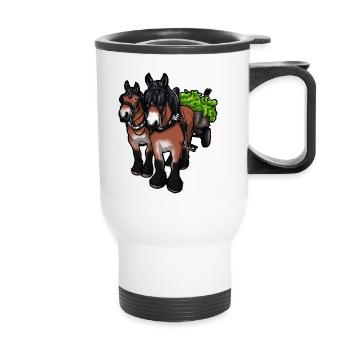 Carrosse Course chevaux Sang froid Cadeau Drôle - Tasse isotherme avec poignée - blanc - Devant