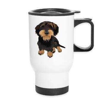 Wirehaired Dachshund, Rauhaardackel, Illustration - Thermobecher mit Tragegriff - Weiß - Vorne