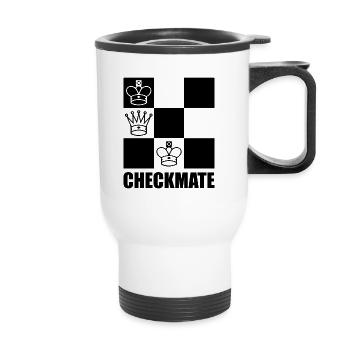 Checkmate Sport Schach Schachmeister Denksport - Thermobecher mit Tragegriff - Weiß - Vorne