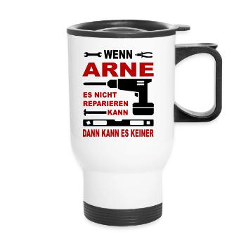 Name Geschenk Namenstag ARNE - Thermobecher mit Tragegriff - Weiß - Vorne