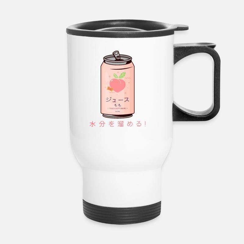 90s Japanese Aesthetic Peach Juice Can Aesthetic - Thermobecher mit Tragegriff - Weiß