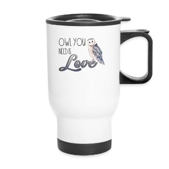 Boho Hibou Uhu partenaire amour waldtier Doux Câlin - Tasse isotherme avec poignée - blanc - Devant