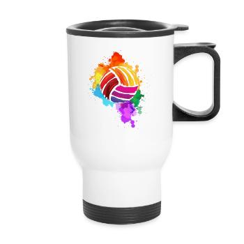 Éclaboussures de peinture de volleyball - Tasse isotherme avec poignée - blanc - Devant