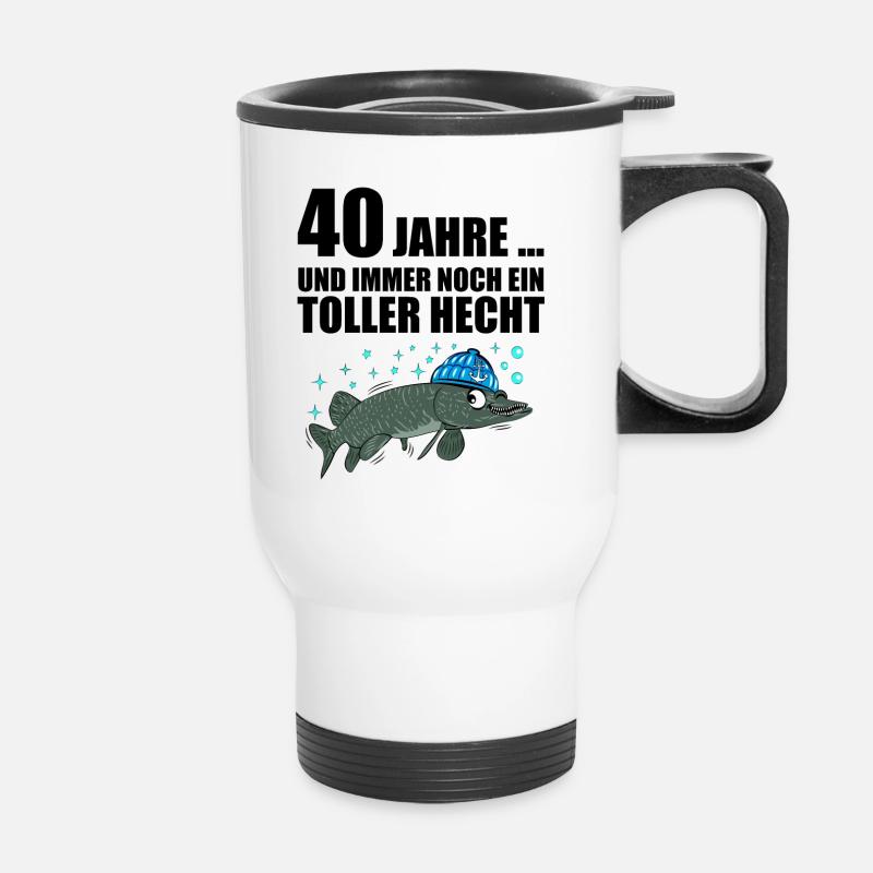 Anglergeschenk zum 40 Geburtstag 40 Ehrentag - Thermobecher mit Tragegriff - Weiß
