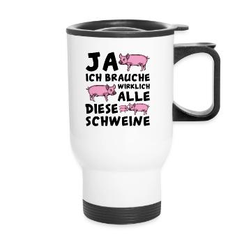 Schwein - Thermobecher mit Tragegriff - Weiß - Vorne