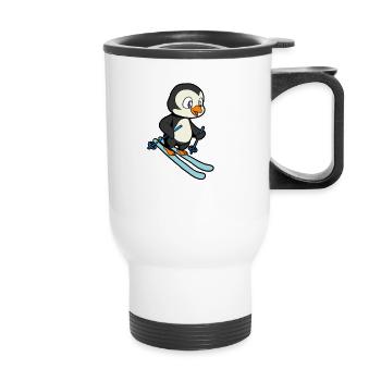 Pinguin fährt Ski - Thermobecher mit Tragegriff - Weiß - Vorne