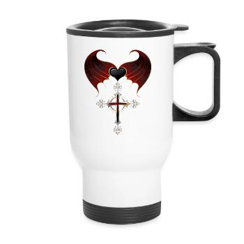 Gothic Cross Wing I Gothic Cross Pendant - Thermal mug with handle - white - Front