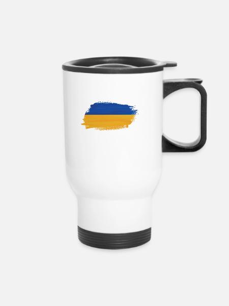 Ukraine Flagge - Thermobecher mit Tragegriff - Weiß